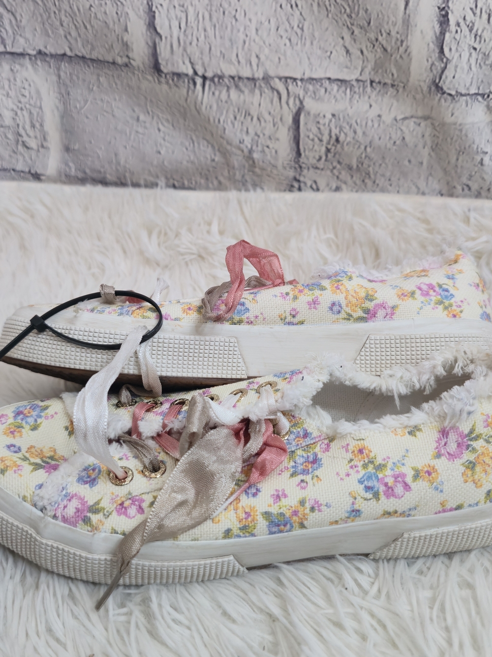 Superga X LoveShackFancy Cream Floral Coquette Canvas Fringe Sneakers - Picture 9 of 14